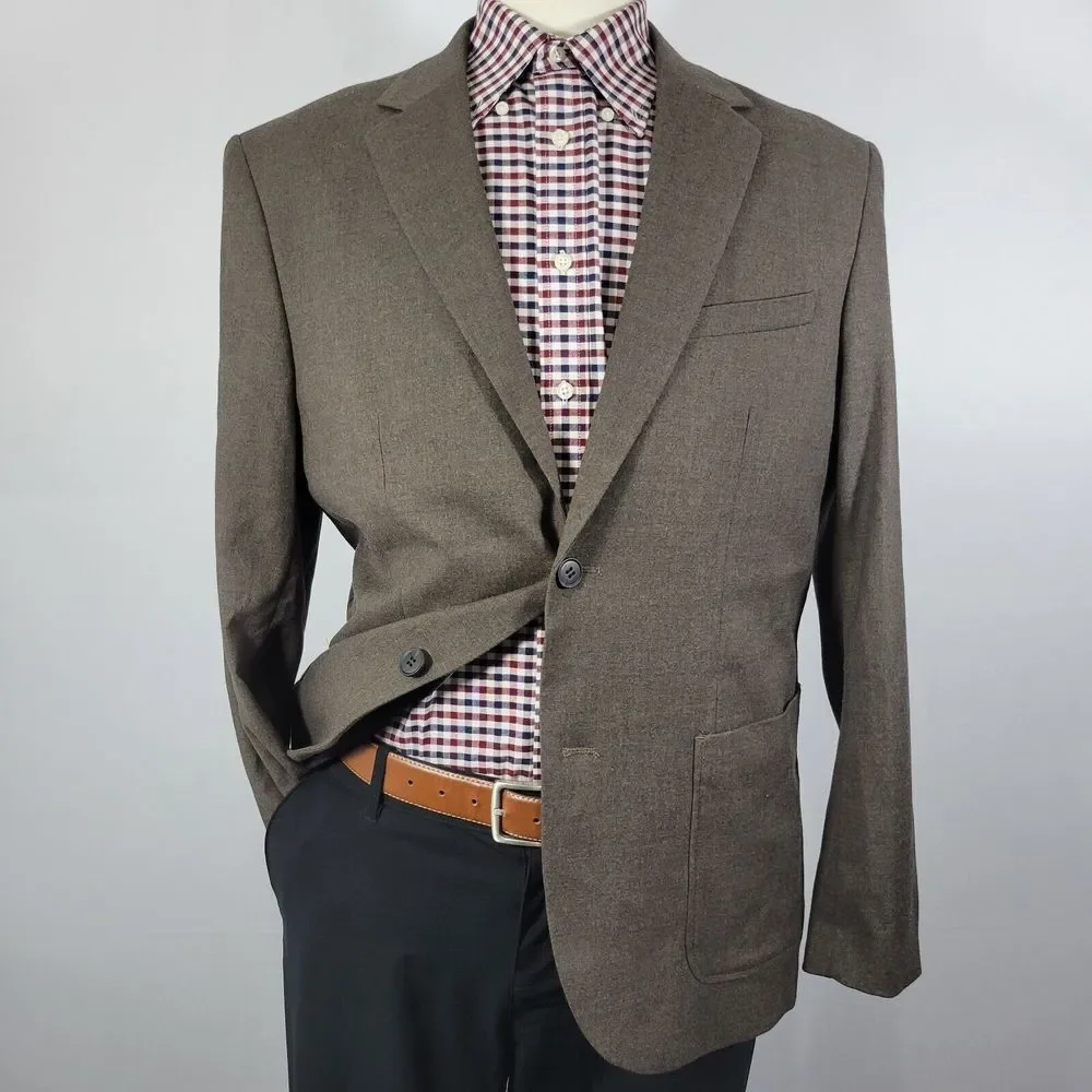 H&M Men's‎ Flannel Sport Coat Blazer Two Button Brown Poly Blend Regular Fit 42R